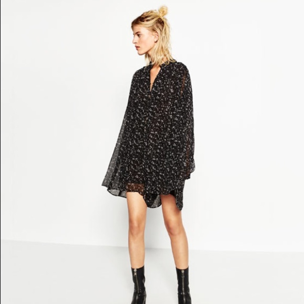 NWT Zara Black Floral Sheer Oversized Romper Dress - Picture 3 of 5